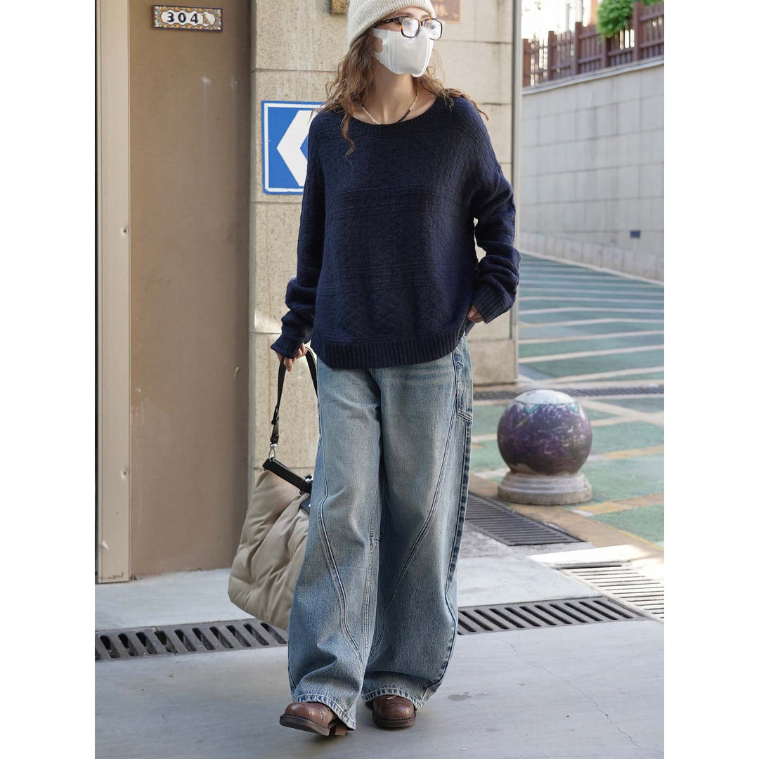 Damen Weicher Mohair-Optik Oversize-Pullover mit U-Boot-Ausschnitt Nord Taschen