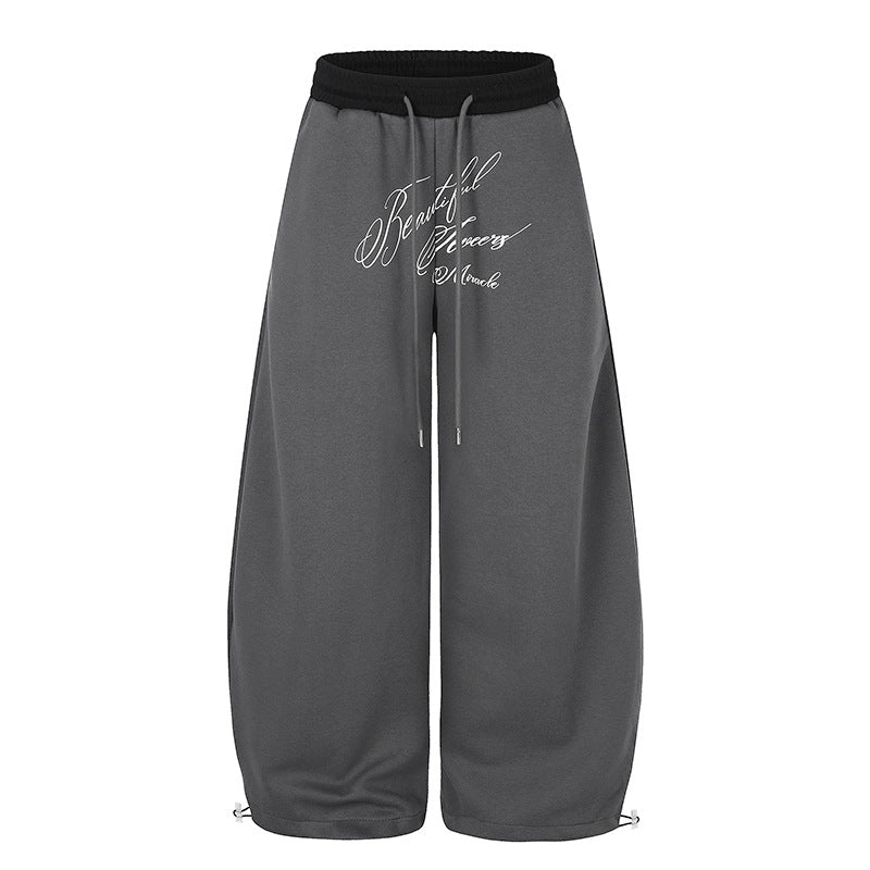 Damen Weite Culotte-Sweatpants mit hohem Bund, Tunnelzug und elegante Script-Print Nord Taschen