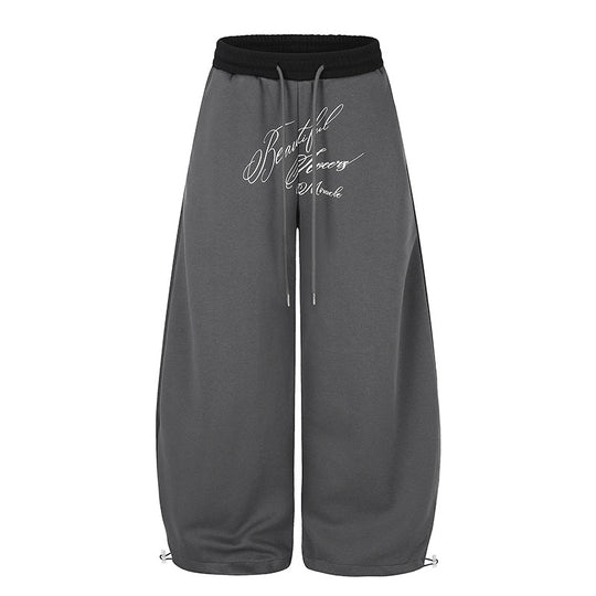 Damen Weite Culotte-Sweatpants mit hohem Bund, Tunnelzug und elegante Script-Print Nord Taschen