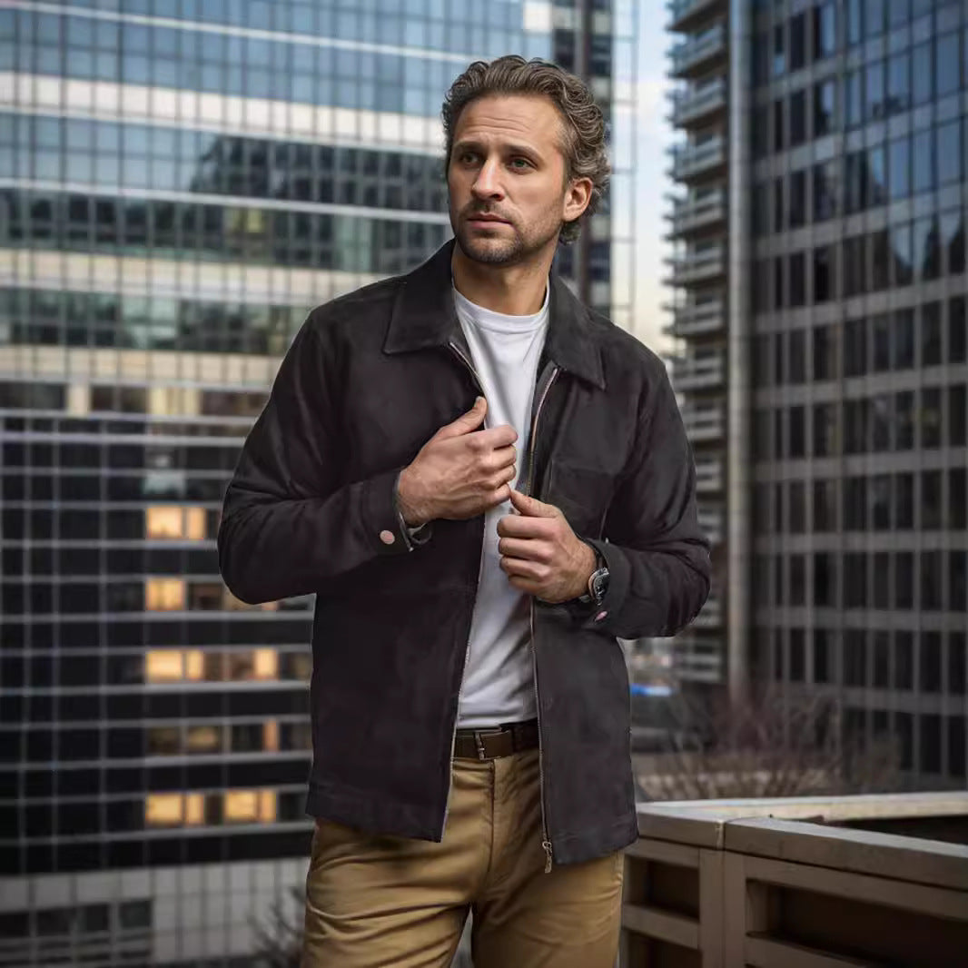 Herren Velourslederjacke mit Stehkragen und Brusttasche Nord Taschen