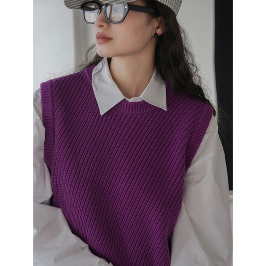 Damen Oversized Rippstrick‑Weste aus Baumwoll‑Mix mit geripptem Saum Nord Taschen