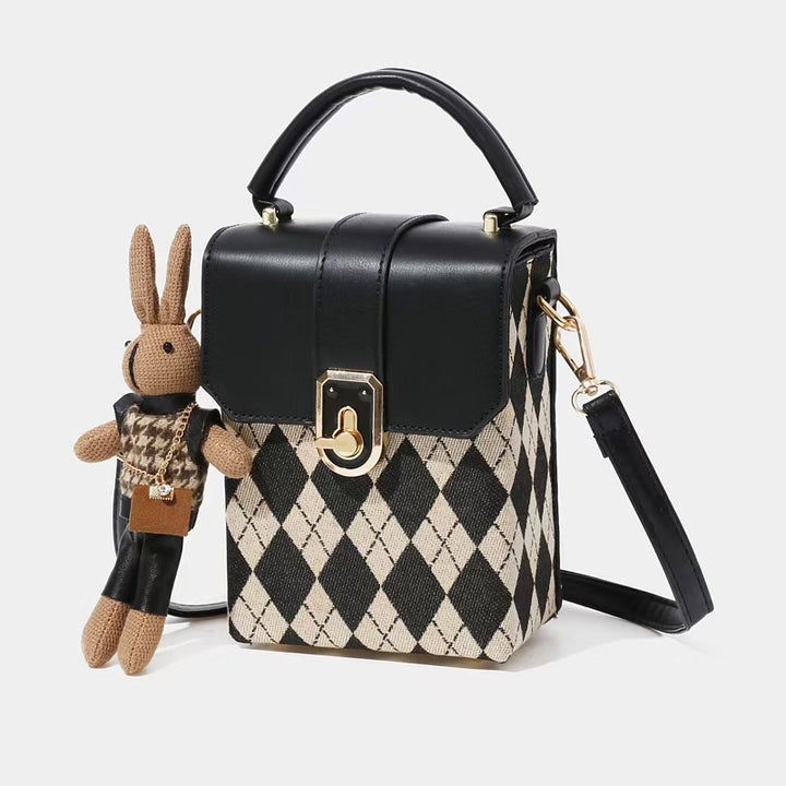 Damen Designer-Handtasche im modernen Karomuster mit abnehmbarem Tragegurt Nord Taschen