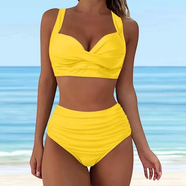 Damen Hochtailliertes Bikini-Set mit eleganter Faltenoptik
