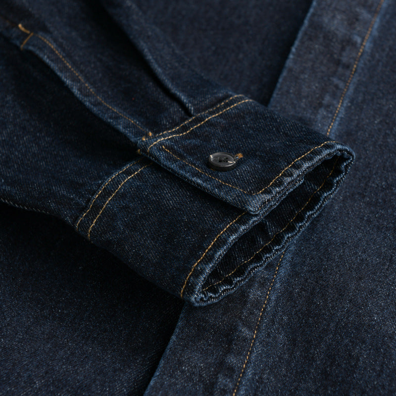 Herren Denim-Overshirt im Worker-Stil mit verdeckter Knopfleiste Nord Taschen