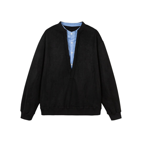 Damen Cropped Oversize‑Sweatshirt mit integriertem Hemdblusen‑Einsatz und V‑Ausschnitt Nord Taschen