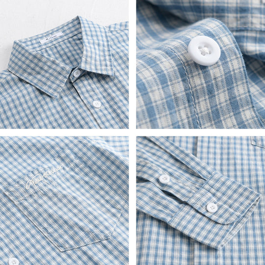 Herren Overshirt-Hemd im feinen Vichy-Karo aus weichem Baumwoll-Twill mit aufgesetzter Brusttasche Nord Taschen