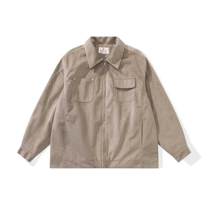Unisex Kastenförmige Overshirt‑Jacke aus feiner Cordstruktur mit Brusttaschen und verdecktem Reißverschluss Nord Taschen