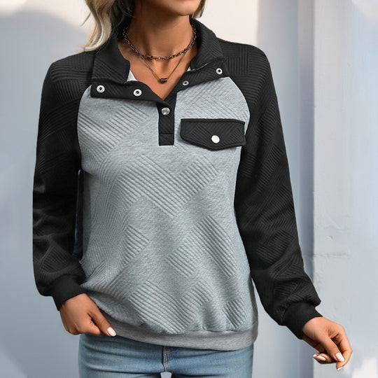 Damen Steppstruktur-Sweatshirt mit Raglanärmeln, Druckknopf-Leiste und Brustpatte Nord Taschen