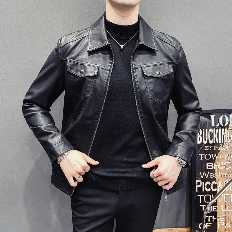 Herren Lederoptik-Truckerjacke mit Reißverschluss, Pattentaschen und taillierter Silhouette Nord Taschen