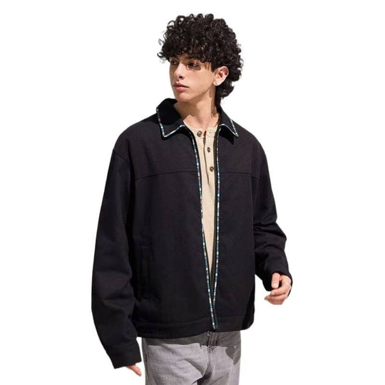 Herren Leichte Blousonjacke mit kontrastierter Zierband-Blende Nord Taschen
