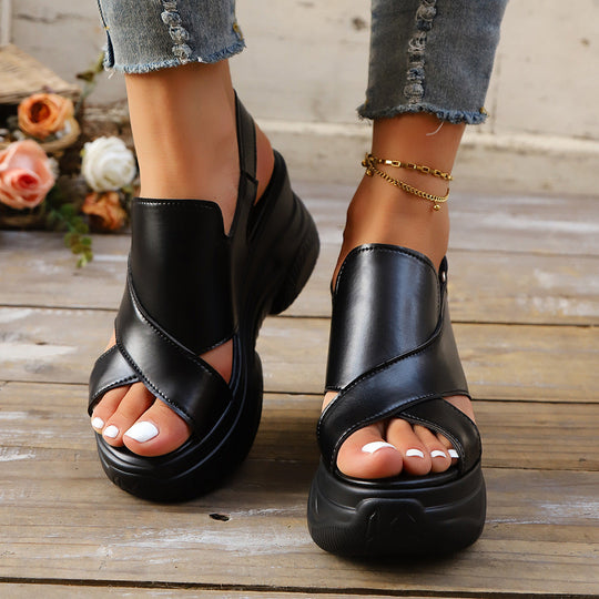Damen Trendige Plateau-Sandalen mit elegantem Kreuzriemen