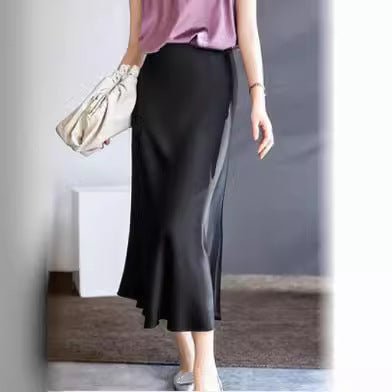 Damen Fließender Satin-Midirock mit Bias-Cut und Trompetensaum Nord Taschen