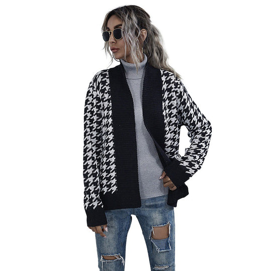 Damen Modischer Cardigan mit Bicolor-Hahnentritt Nord Taschen