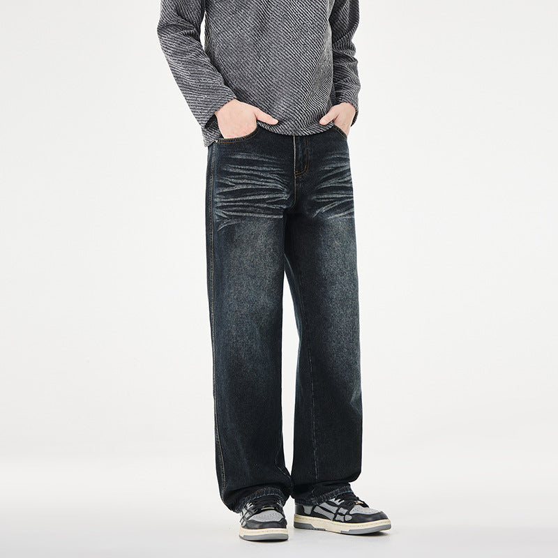 Herren Weite Vintage-Denim-Jeans mit Falteneffekt und tiefer Leibhöhe Nord Taschen