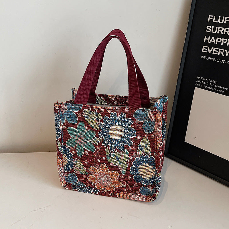 Damen Jute-Tragetasche mit floralem Design und praktischen Griffen Nord Taschen