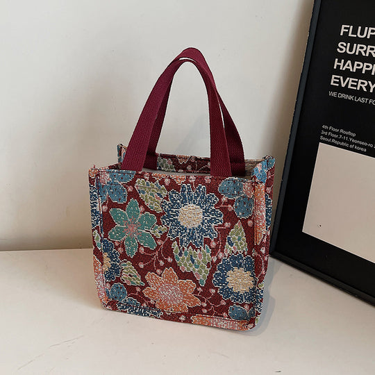 Damen Jute-Tragetasche mit floralem Design und praktischen Griffen Nord Taschen