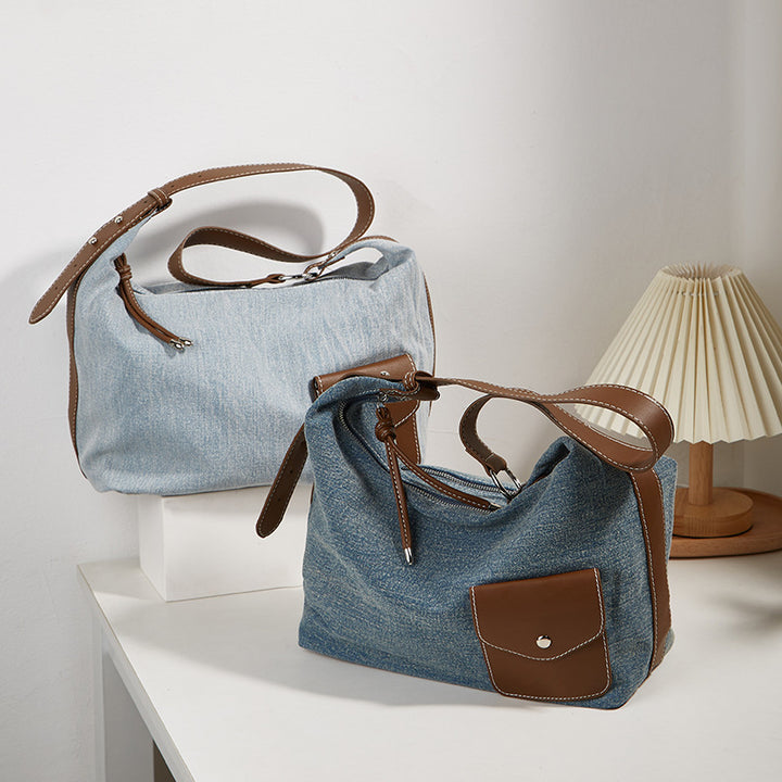 Damen Hobo-Tasche aus hochwertigem Denim mit weichem Kunstlederakzent Nord Taschen