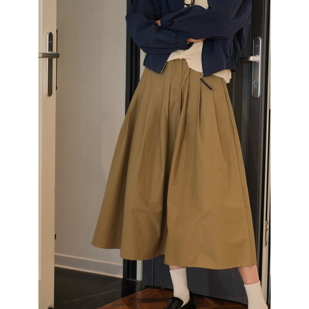 Damen Weit schwingender Midirock mit hoher Taille und soften Falten Nord Taschen