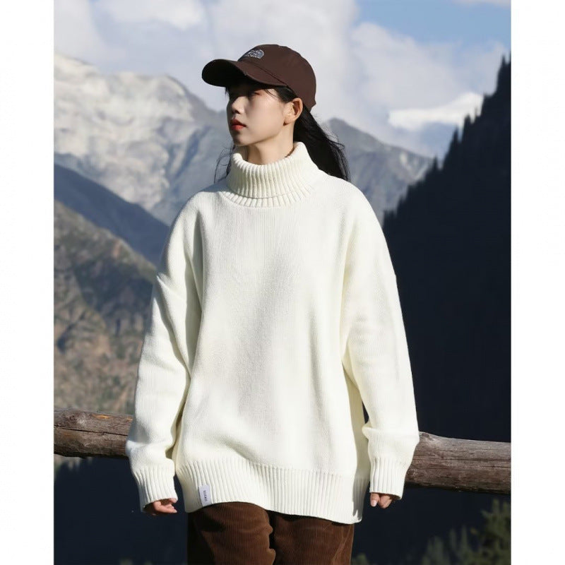Damen Oversize-Rollkragenpullover aus weichem Baumwollmix mit gerippten Bündchen und verlängertem Saum Nord Taschen