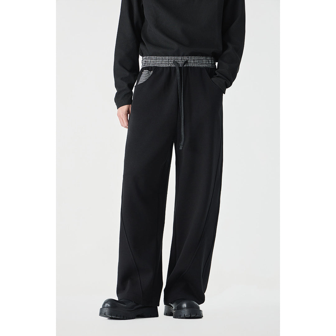 Damen Leichte Sweatpants mit hohem Gummibund, Karomusterbesatz und weitem Cropped Schnitt Nord Taschen