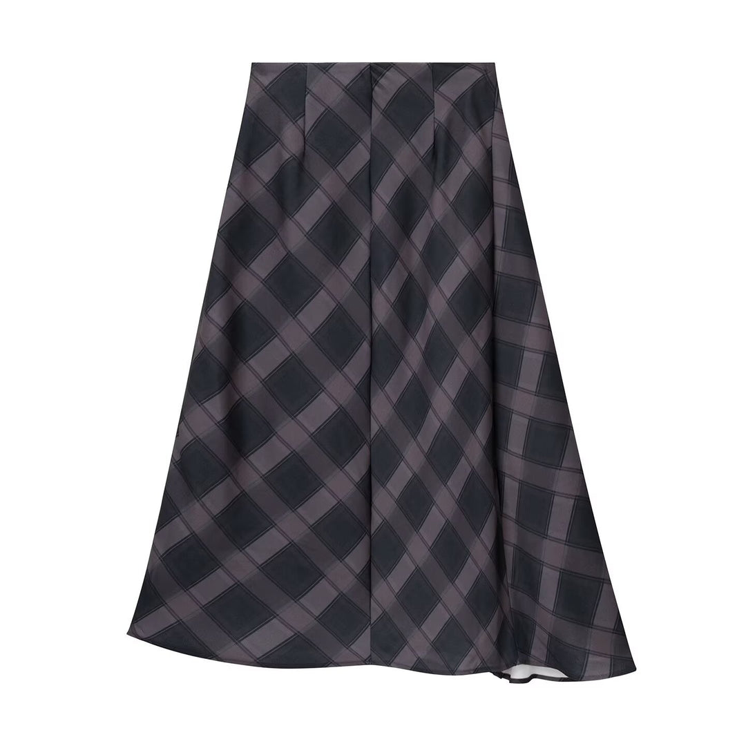 Damen Asymmetrischer Midirock mit Karomuster und ausgestellter A‑Linie Nord Taschen
