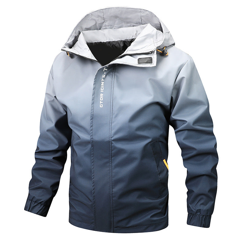 Herren Wasserabweisende Kapuzenjacke mit Farbverlauf, winddicht und atmungsaktiv Nord Taschen
