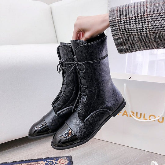 Damen  knöchelhohe Schnürstiefel mit spitzer Kappenausführung und genarbter Lederoptik Nord Taschen