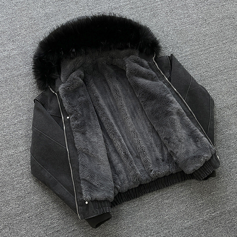 Unisex Wattierte Bomberjacke mit großer Kapuze und Kunstfellbesatz Nord Taschen