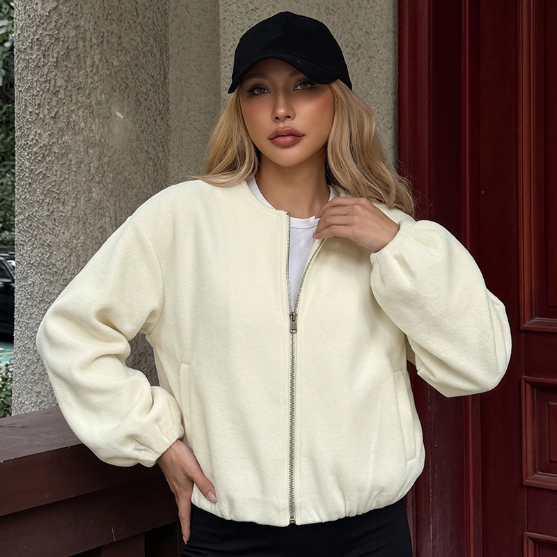 Damen Gefütterte Teddy-Fleece Bomberjacke mit Reißverschluss, elastischem Saum und Eingrifftaschen Nord Taschen