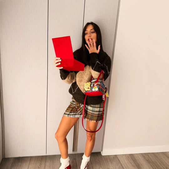 Damen Kariertes Wickel‑Minirock mit Fransen und hoher Taille Nord Taschen
