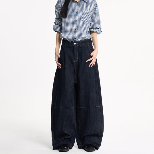 Damen Extraweite High‑Waist Denim‑Hose mit bodenlangem weitem Bein Nord Taschen
