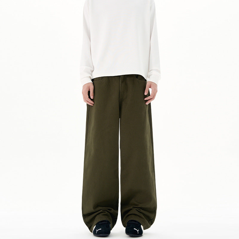 Herren Weite Baumwoll‑Twill‑Hose mit hohem Bund und geradem Bein Nord Taschen