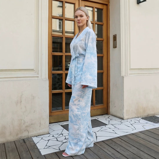 Damen Zweiteiliges Wickel-Set im Kimono-Stil mit weitem Bein Nord Taschen