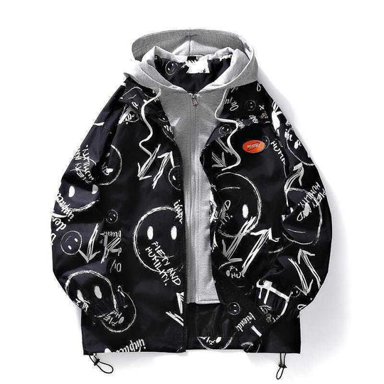 Herren mehrlagige Übergangsjacke mit Kapuzen-Innenlayer und Smiley-Graffiti-Print Nord Taschen