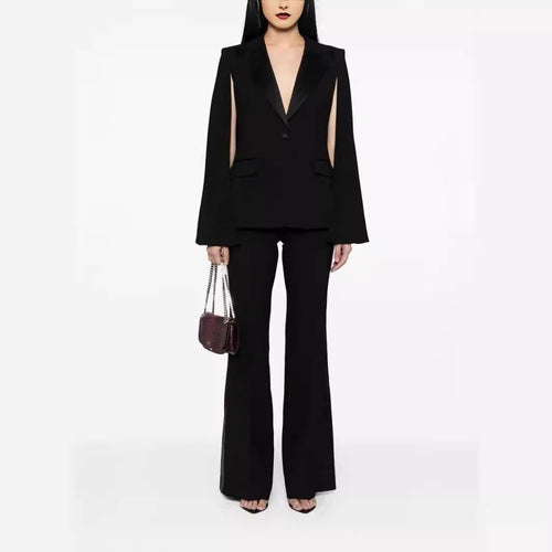 Damen Zweiteiliges Abendliches Blazer-Set mit Cape-Ärmeln und ausgestellten Marlene-Hosen Nord Taschen