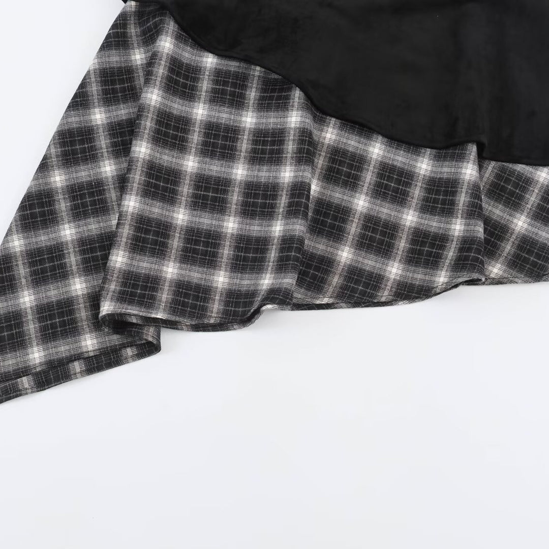 Damen Asymmetrischer Lagenrock mit Kunstleder-Oberschürze und kariertem Chiffon-Volant Nord Taschen