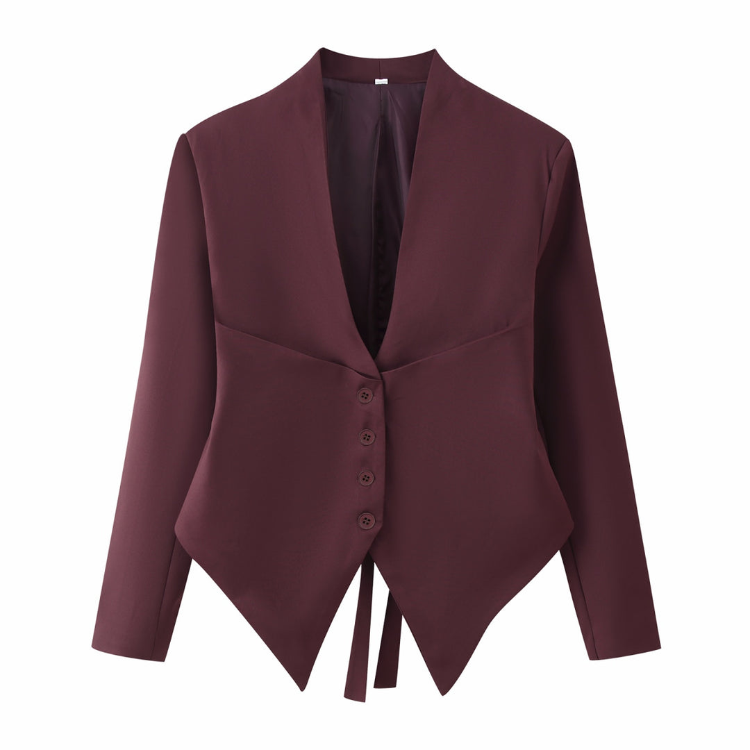 Damen Taillierte Blazerjacke mit Schalkragen, asymmetrischem Zipfelsaum und Knopfverschluss Nord Taschen