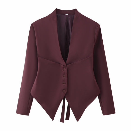 Damen Taillierte Blazerjacke mit Schalkragen, asymmetrischem Zipfelsaum und Knopfverschluss Nord Taschen