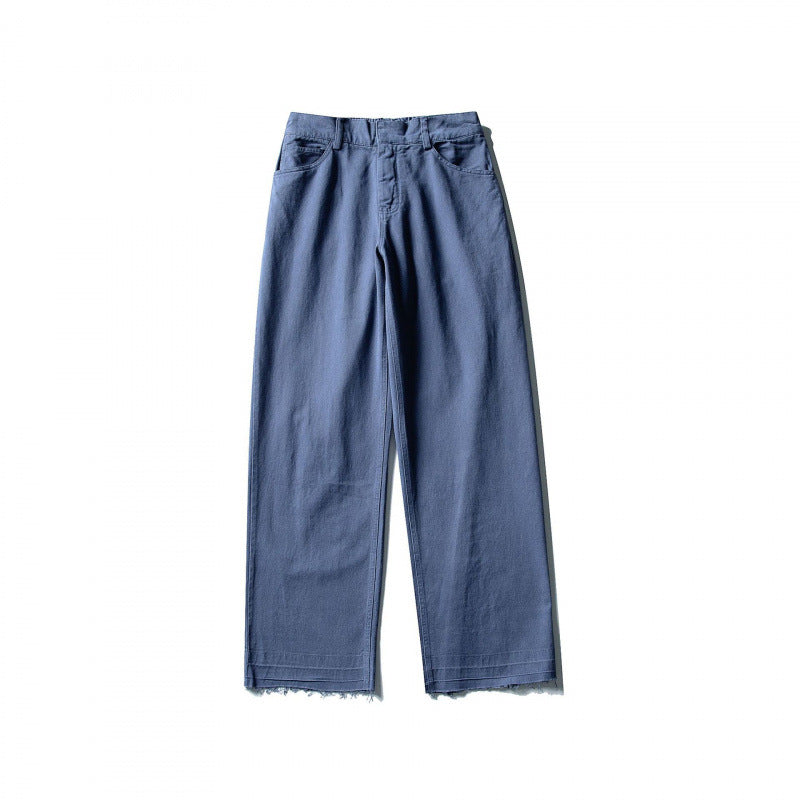 Damen Weite High-Waist Jeanshose mit geradem Bein und rohem Saum Nord Taschen