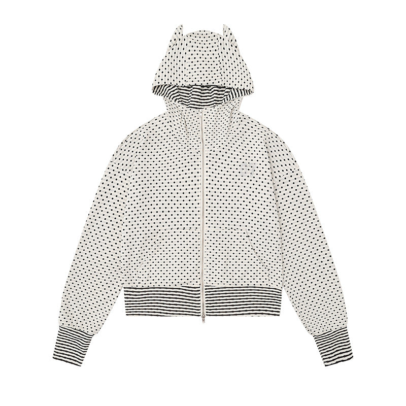 Damen Kapuzen‑Sweatjacke mit Reißverschluss, Ohr‑Applikation und Allover‑Pünktchen Nord Taschen