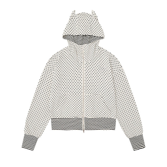 Damen Kapuzen‑Sweatjacke mit Reißverschluss, Ohr‑Applikation und Allover‑Pünktchen Nord Taschen