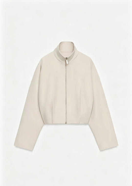 Damen Kurze Boxy-Jacke mit Stehkragen und sichtbarem Metallreißverschluss Nord Taschen
