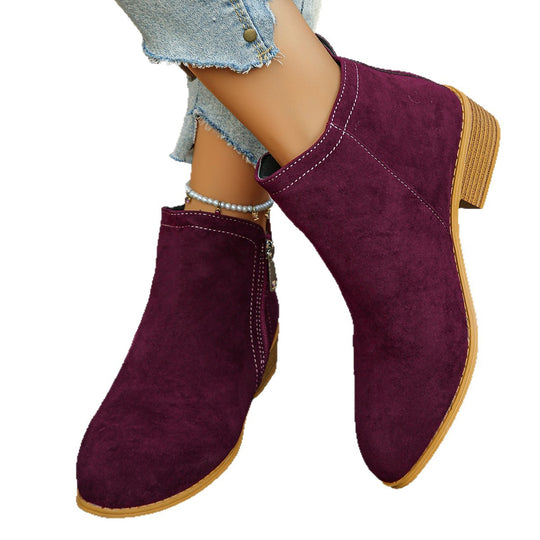 Damen nan elegante Ankle-Boots aus Velourslederimitat mit seitlichem Reißverschluss und niedrigem Blockabsatz Nord Taschen