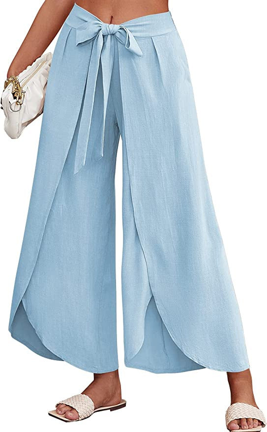 Damen Weite Sommerhose aus leichtem, atmungsaktivem Stoff mit Bindegürtel