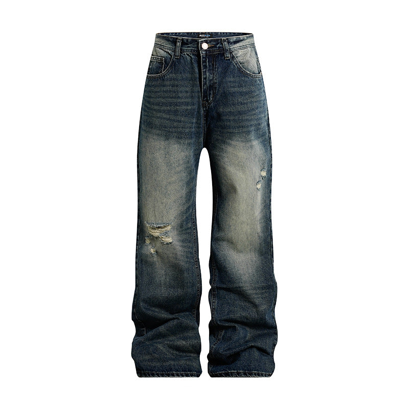 Damen Weite Highwaist Distressed Denim-Jeans im Palazzoschnitt Nord Taschen