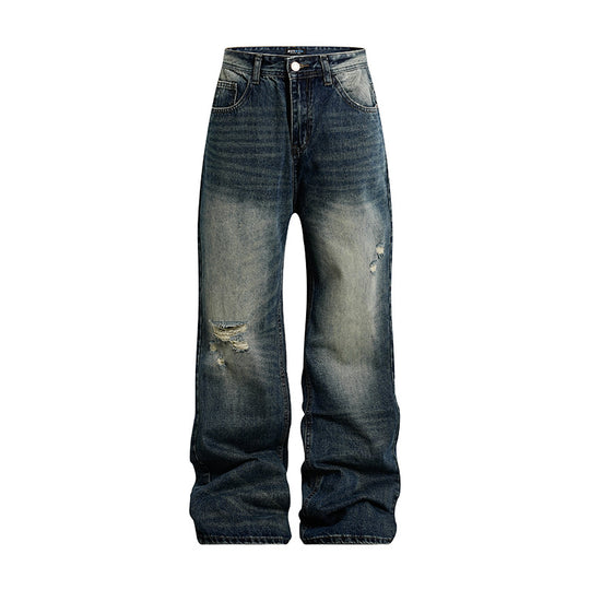 Damen Weite Highwaist Distressed Denim-Jeans im Palazzoschnitt Nord Taschen