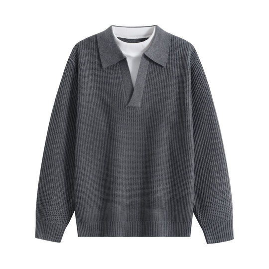 Damen Grobstruktur-Pullover mit Polokragen und V-Ausschnitt Nord Taschen