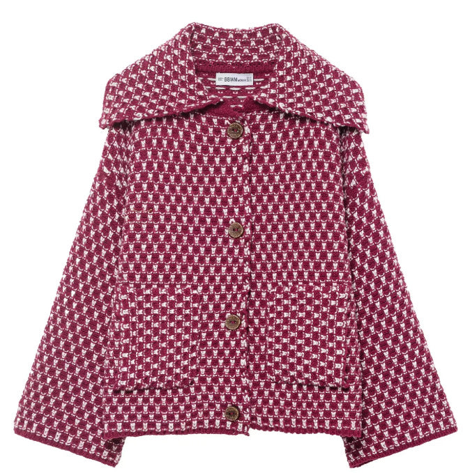 Damen 200+ kurzer Bouclé‑Wollmix‑Mantel mit großem Schalkragen und dekorativer Knopfleiste Nord Taschen