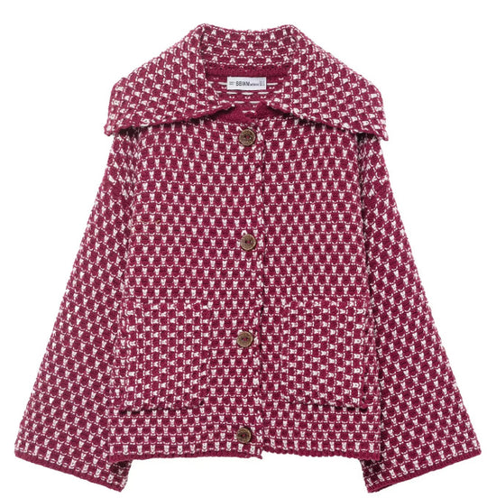 Damen 200+ kurzer Bouclé‑Wollmix‑Mantel mit großem Schalkragen und dekorativer Knopfleiste Nord Taschen
