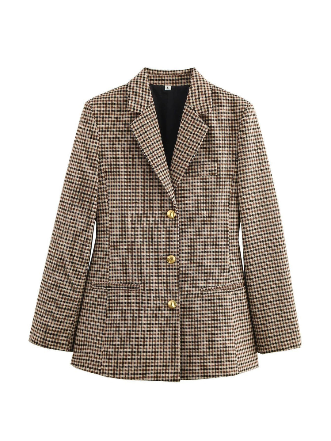 Damen karierten Blazer mit goldenen Knöpfen und praktischen Taschen Nord Taschen